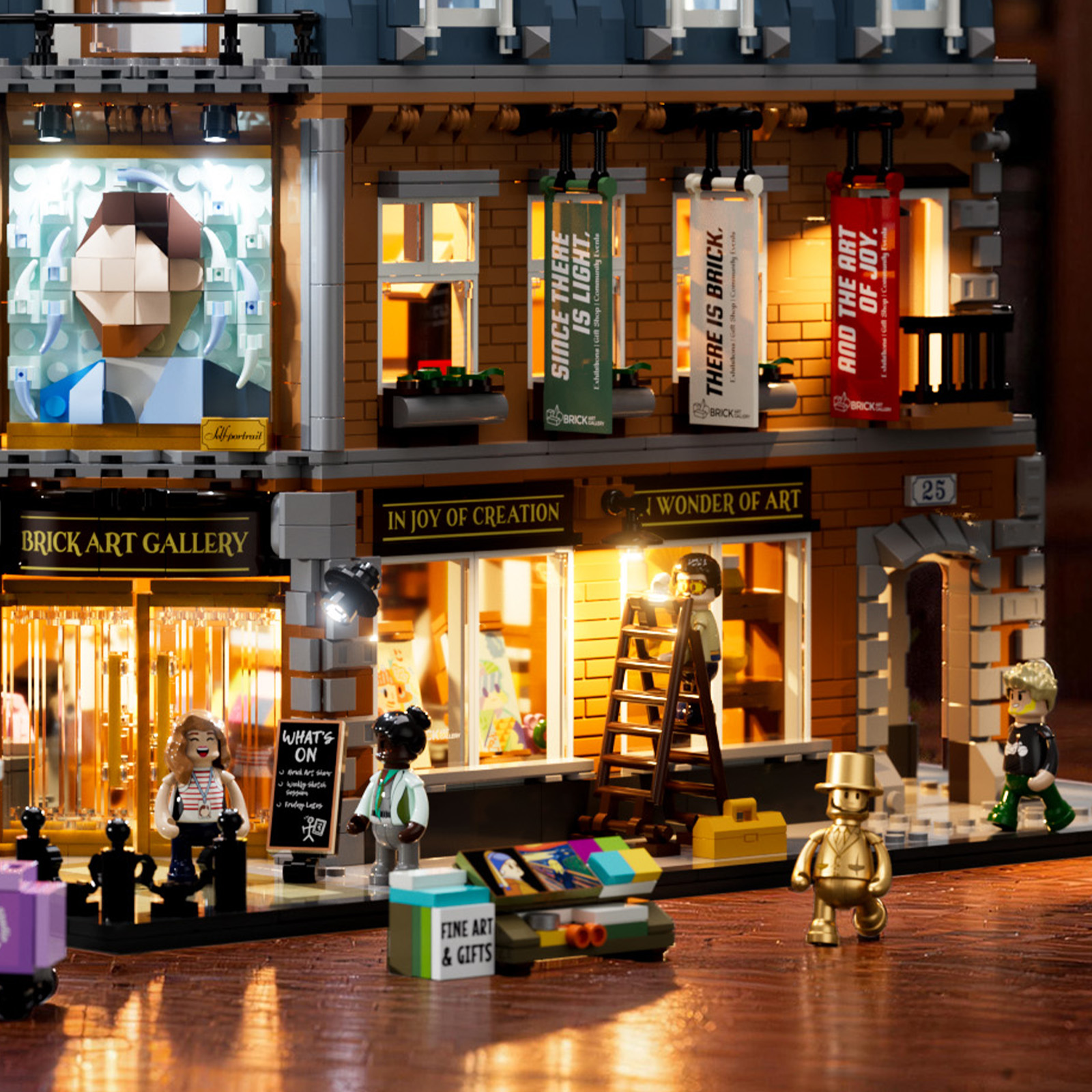 Warm windows illuminating a miniature street at night
