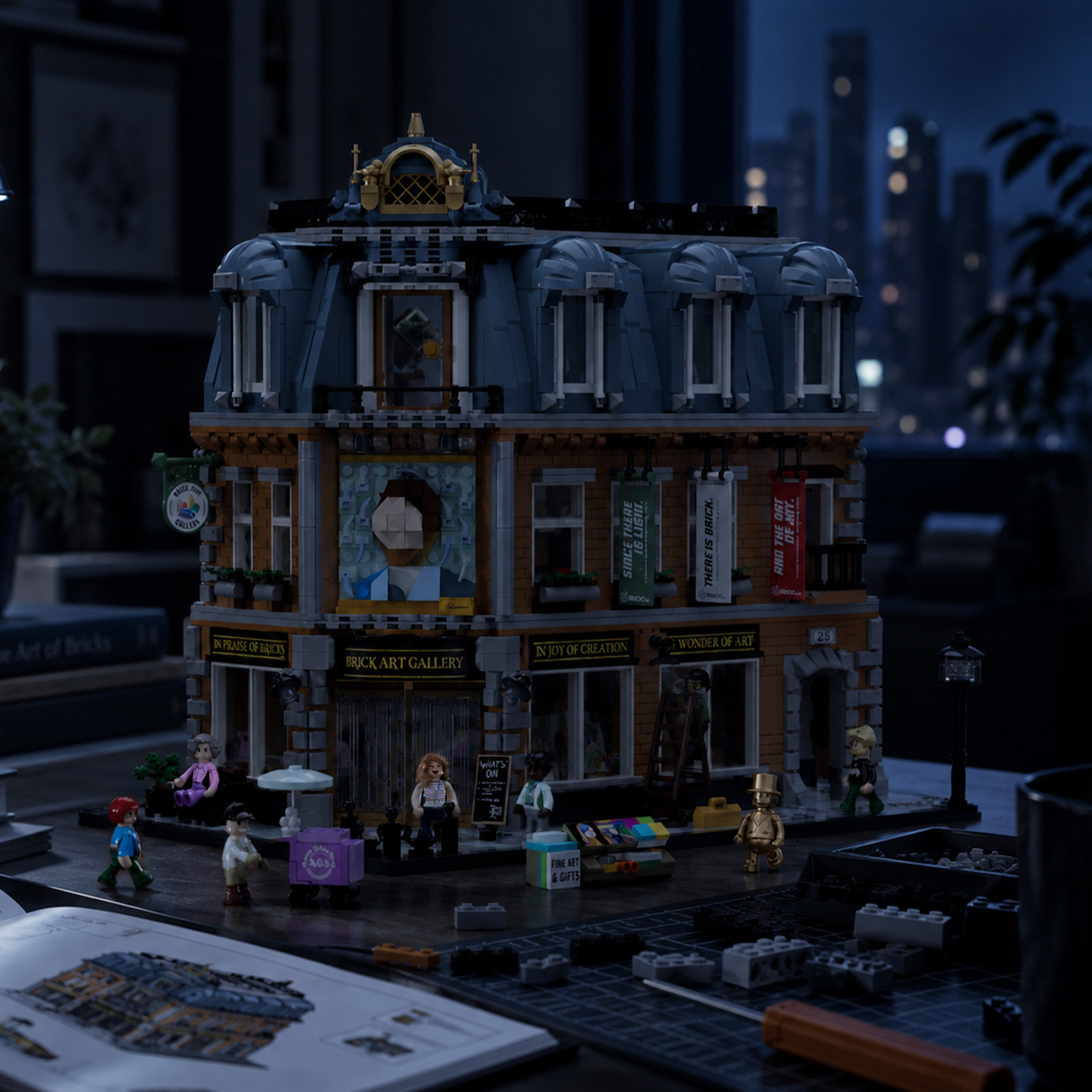 An unlit completed brick streetscape on a home display desk